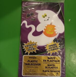 Halloween Ghost/Pumpkin/Bats Plastic Tablecloth "54x84”  Brand New In Plastic